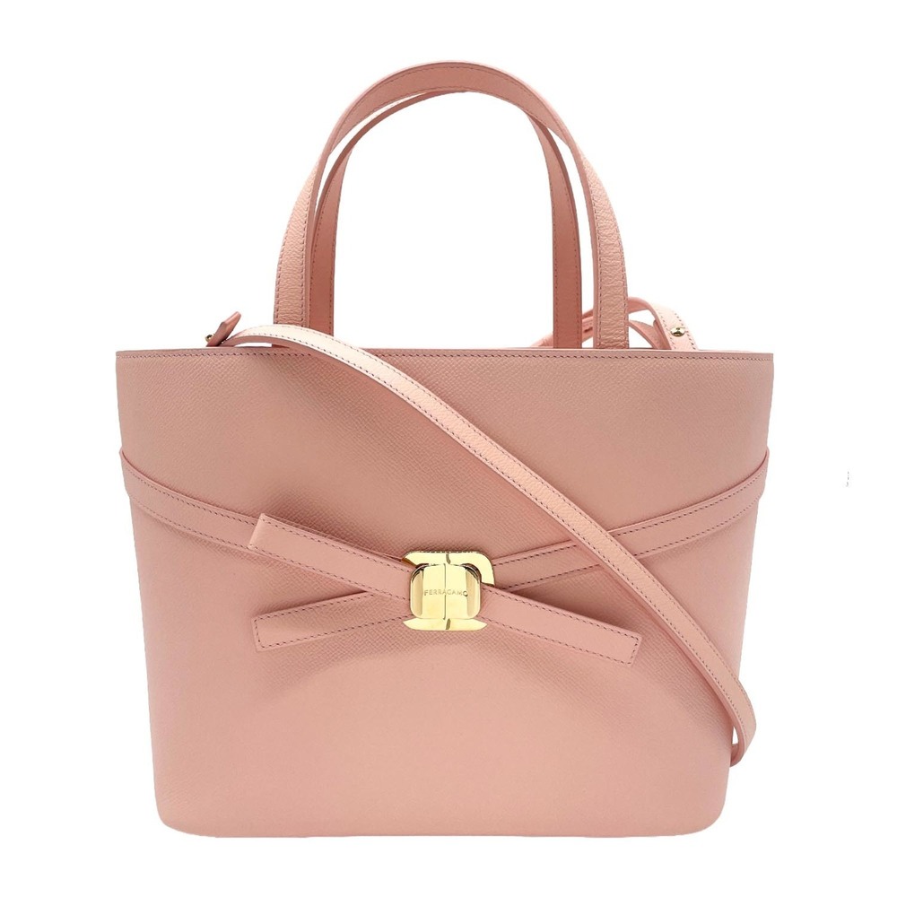 Salvatore Ferragamo New Vara Tote Bag Shoulder Ribbon Leather Pink Women's